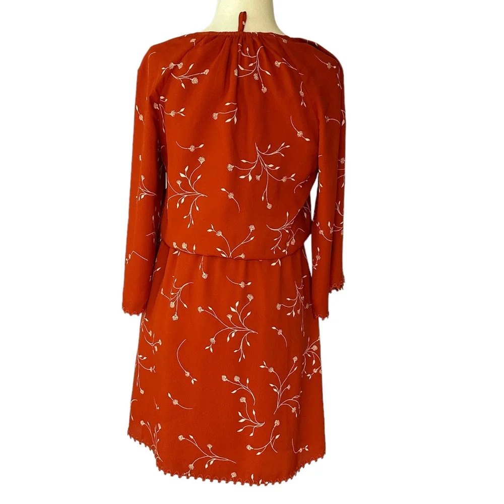 Joie Dakoda Minimalist Floral Print Dress Autumn Orange XXS - Picture 4 of 16